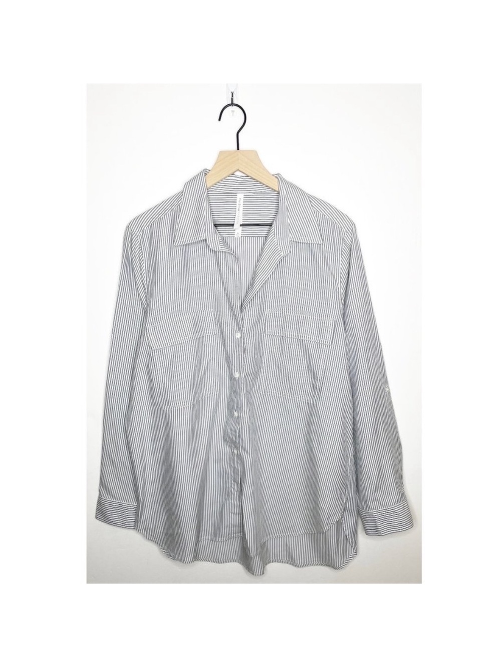 Aritzia Babaton Button Up Utility Shirt Oversized Stripe Size L Blue White